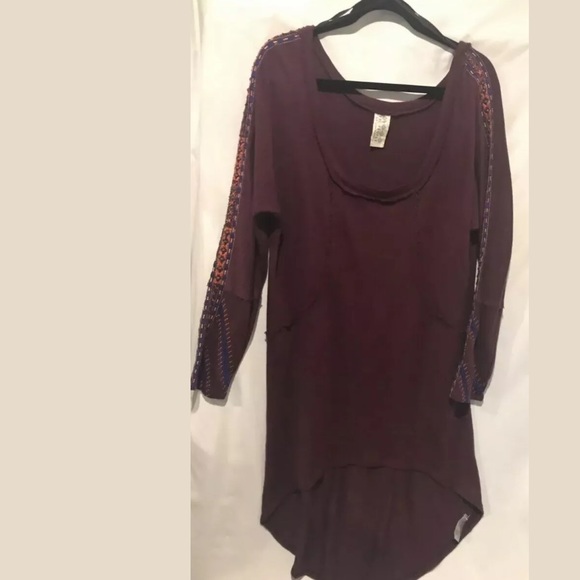 New FREE PEOPLE High Low Thin Sweater Knit Dress Red Blue Orange Embroidered - Picture 10 of 13